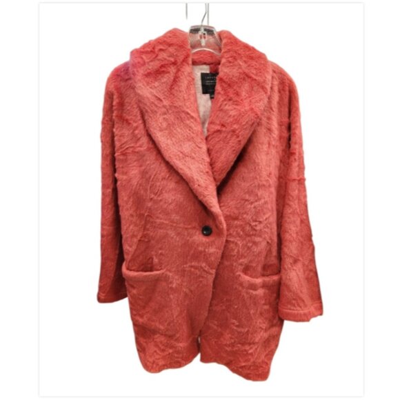 Sanctuary x Anthropologie Elena Faux Fur Shawl Collar Coat Red/Pink Jacket - Picture 5 of 11